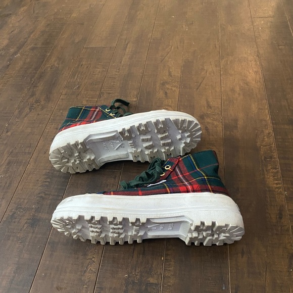 Superga 2431 Suede High top lace up green plaid sneakers - Picture 7 of 11